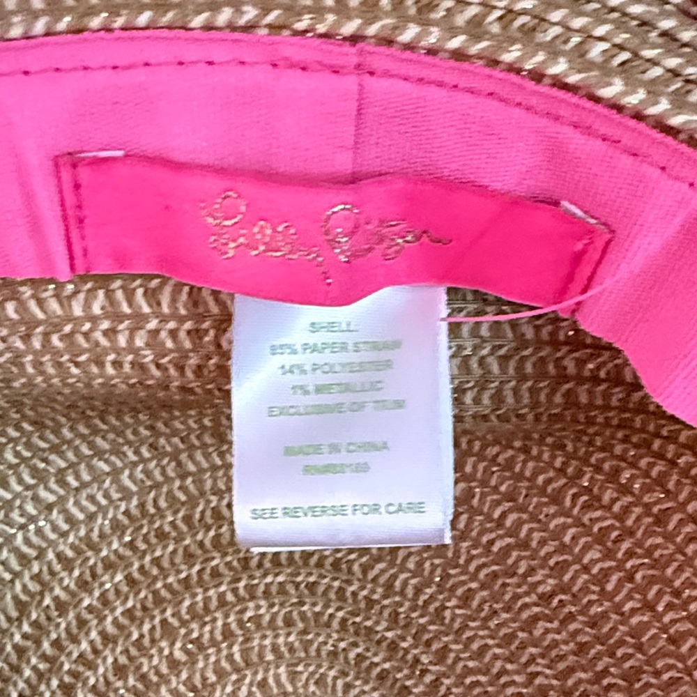 NWT Lilly Pulitzer Woven Paper Wide-Brim Sun Hat with Floral Band - Natural - Picture 9 of 10